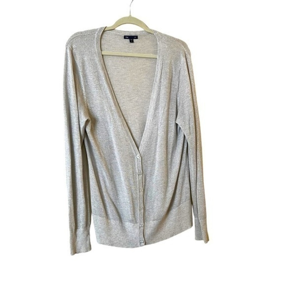 GAP silver metallic deep v-neck thin cardigan sweater